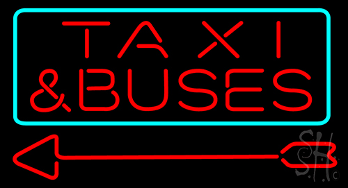 Bus And Taxi Red With Arrow Neon Sign