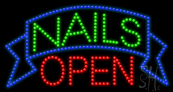 Nails Open Animated LED Sign