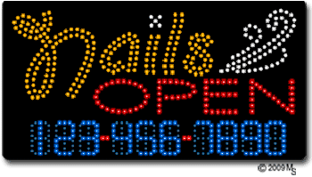 Nails-Open-Phone Number Changeable Animated LED Sign