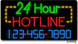 24 Hour Hotline Phone Number Changeable Animated LED Sign