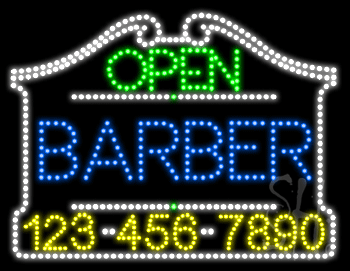 Barber Open with Phone Number Animated LED Sign
