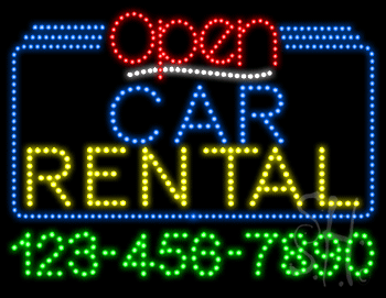 Car Rental Open with Phone Number Animated LED Sign