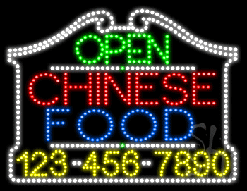 Chinese Food Open with Phone Number Animated LED Sign