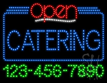 Catering Open with Phone Number Animated LED Sign