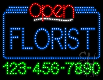 Florist Open with Phone Number Animated LED Sign