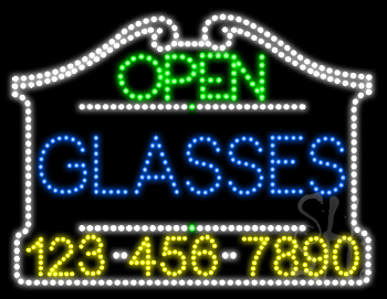 Glasses Open with Phone Number Animated LED Sign