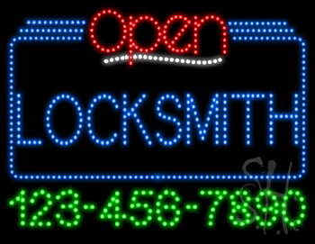 Locksmith Open with Phone Number Animated LED Sign