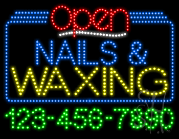 Nails and Waxing Open with Phone Number Animated LED Sign