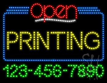 Printing Open with Phone Number Animated LED Sign