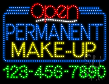 Permanent Make Up Open with Phone Number Animated LED Sign
