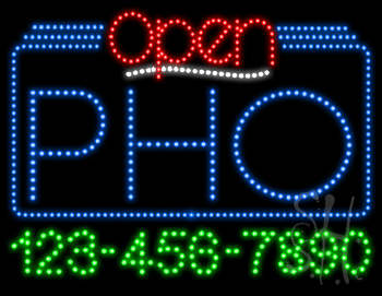 Pho Open with Phone Number Animated LED Sign