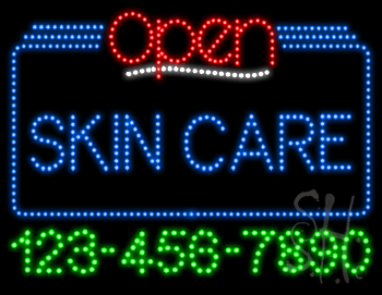 Skin Care Open with Phone Number Animated LED Sign