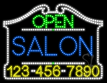 Salon Open with Phone Number Animated LED Sign