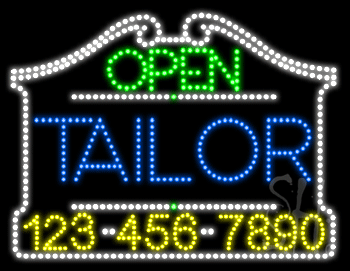 Tailor Open with Phone Number Animated LED Sign