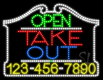 Take Out Open with Phone Number Animated LED Sign