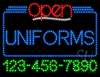 Uniforms Open with Phone Number Animated LED Sign