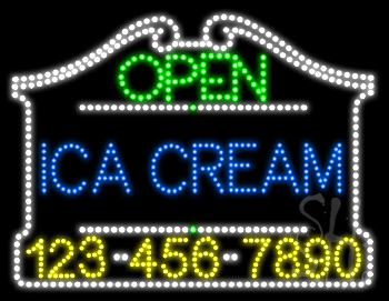 Ice Cream Open with Phone Number Animated LED Sign