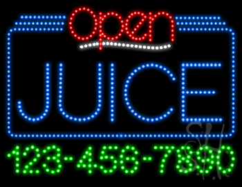 Juice Open with Phone Number Animated LED Sign