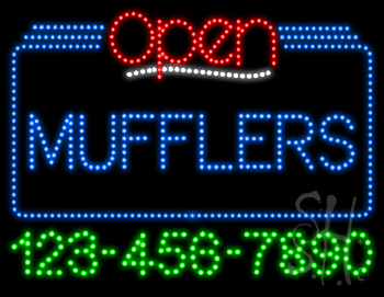 Mufflers Open with Phone Number Animated LED Sign