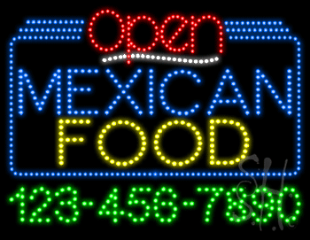 Mexican Food Open with Phone Number Animated LED Sign