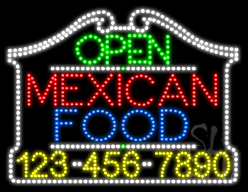 Mexican Food Open with Phone Number Animated LED Sign