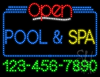Pool Spa Open with Phone Number Animated LED Sign