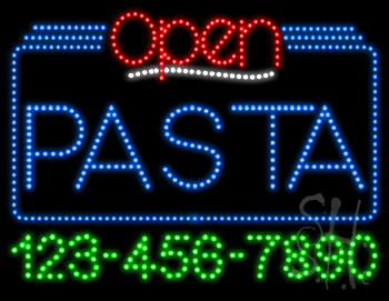 Pasta Open with Phone Number Animated LED Sign