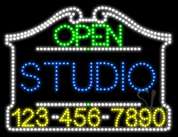 Studio Open with Phone Number Animated LED Sign