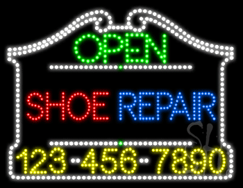 Shoe Repair Open with Phone Number Animated LED Sign