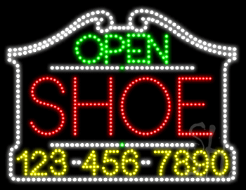 Shoe Open with Phone Number Animated LED Sign