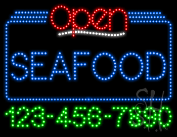 Seafood Open with Phone Number Animated LED Sign