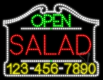 Salad Open with Phone Number Animated LED Sign