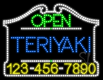 Teriyaki Open with Phone Number Animated LED Sign