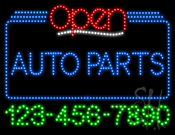 Auto Parts Open with Phone Number Animated LED Sign