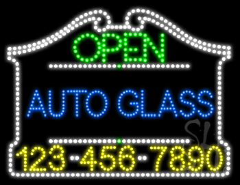 Auto Glass Open with Phone Number Animated LED Sign