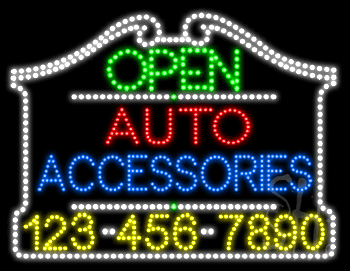 Auto Accessories Open with Phone Number Animated LED Sign