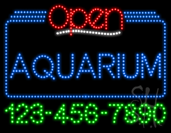 Aquarium Open with Phone Number Animated LED Sign