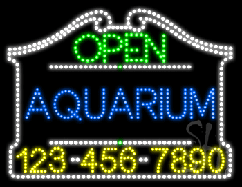 Aquarium Open with Phone Number Animated LED Sign