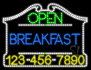 Breakfast Open with Phone Number Animated LED Sign