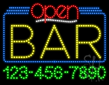 Bar Open with Phone Number Animated LED Sign