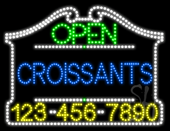 Croissants Open with Phone Number Animated LED Sign