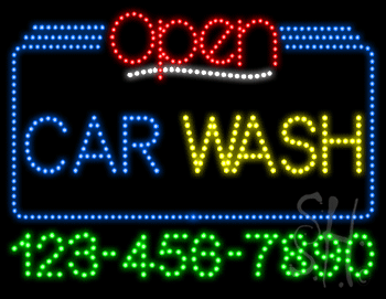 Car Wash Open with Phone Number Animated LED Sign