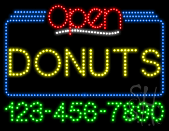 Donuts Open with Phone Number Animated LED Sign