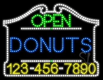 Donuts Open with Phone Number Animated LED Sign