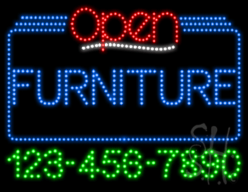 Furniture Open with Phone Number Animated LED Sign