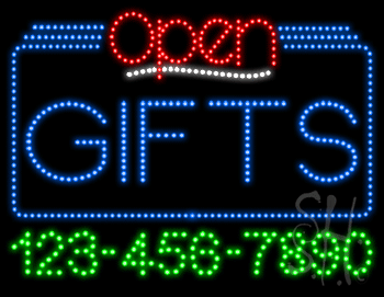 Gifts Open with Phone Number Animated LED Sign