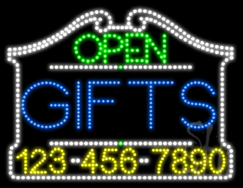 Gifts Open with Phone Number Animated LED Sign
