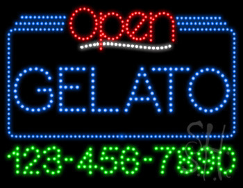 Gelato Open with Phone Number Animated LED Sign