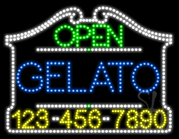 Gelato Open with Phone Number Animated LED Sign