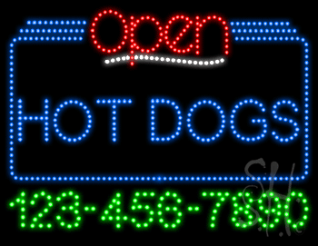 Hot Dogs Open with Phone Number Animated LED Sign